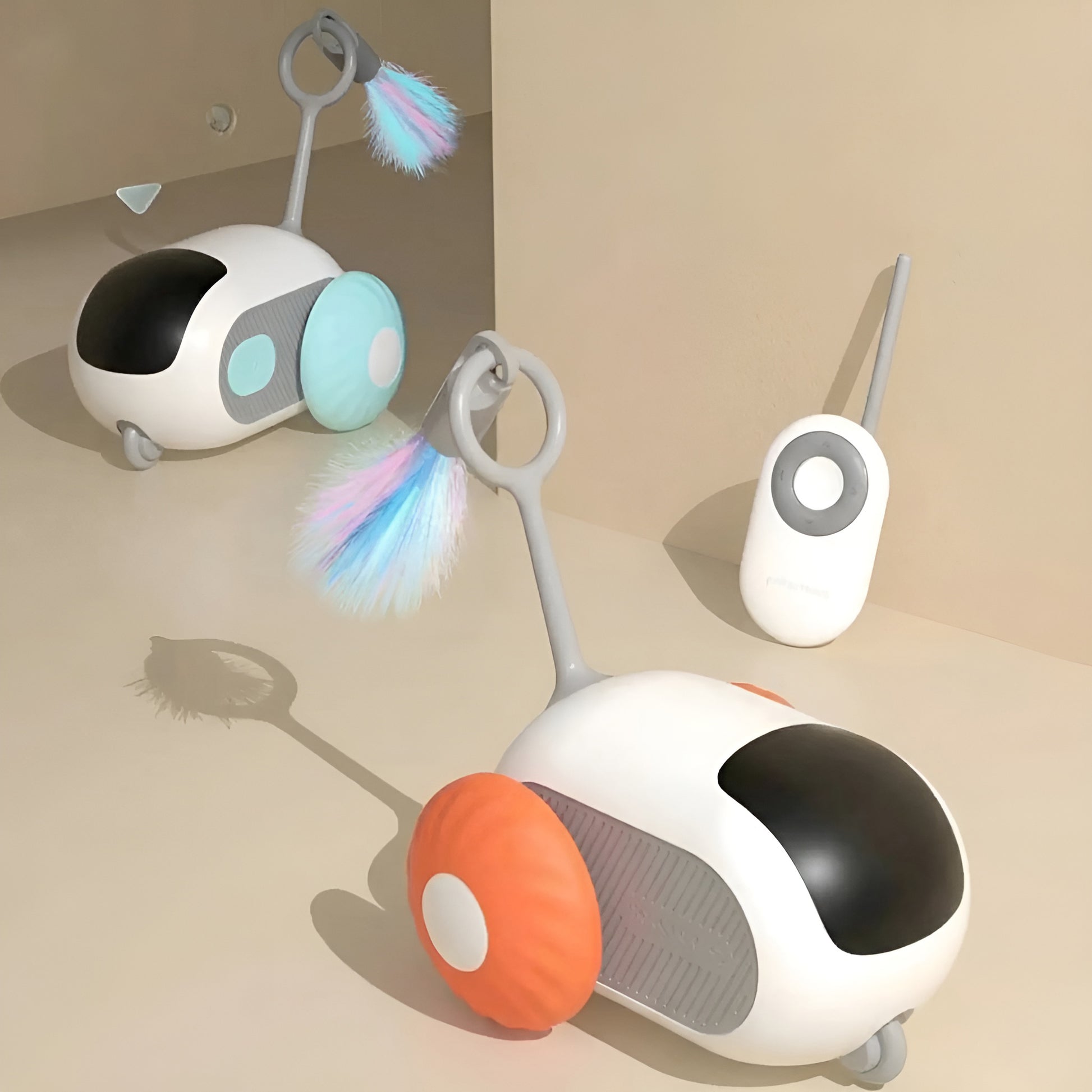 Automatic self-moving cat toy car with intelligent obstacle avoidance technology.