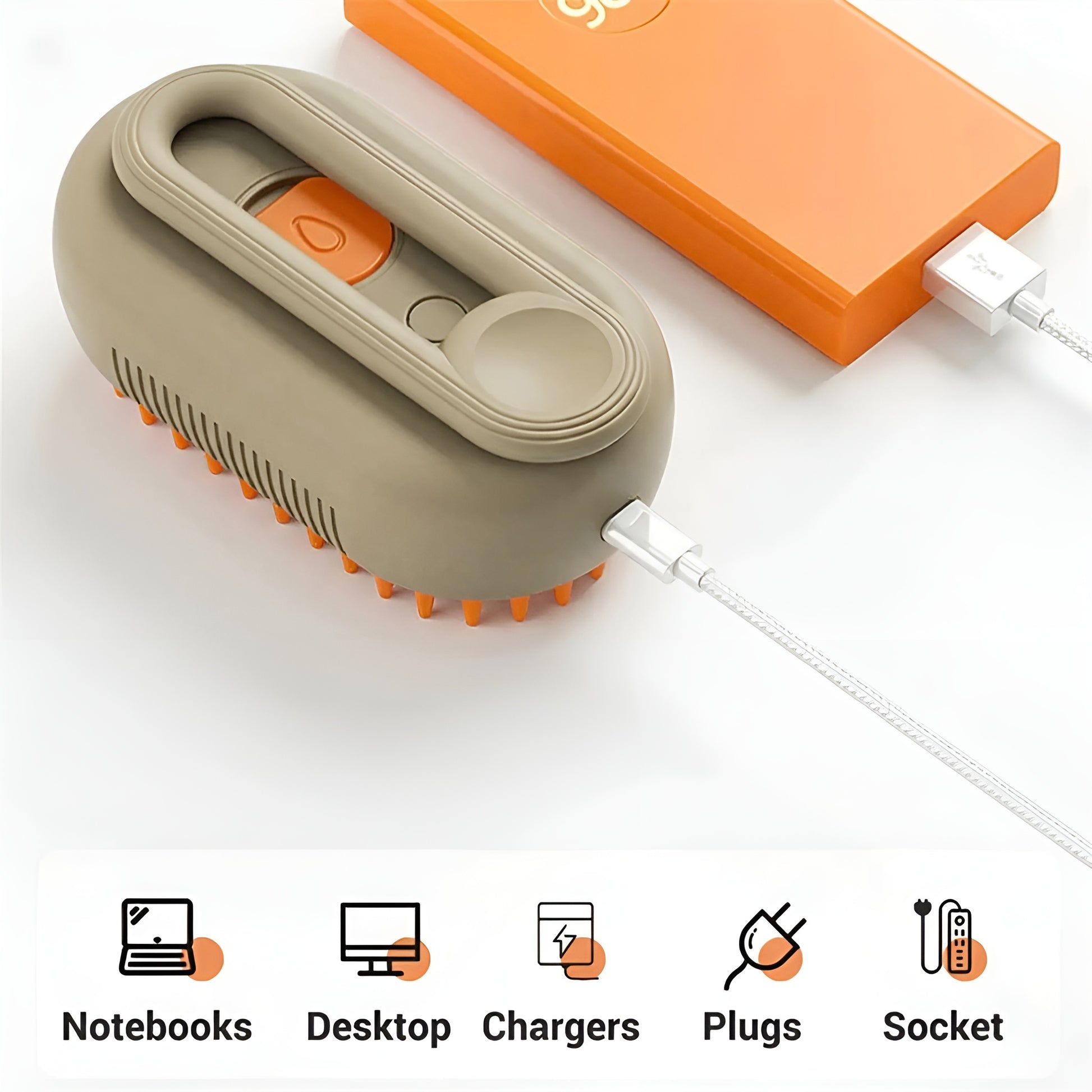 Ergonomic cat steamy brush for relaxing massage and efficient loose hair removal.