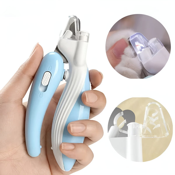 Ergonomic dog nail clippers featuring a safety guard to prevent over-cutting.