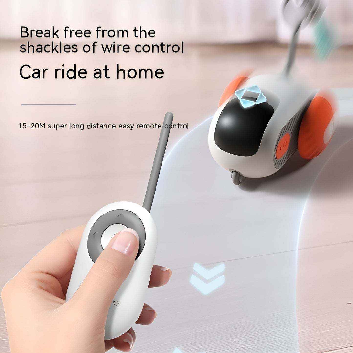 Dual-mode remote control cat car with manual and automatic smart-control settings.