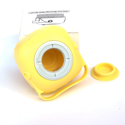 Durable silicone pet scrub comb for a professional grooming session at home.
