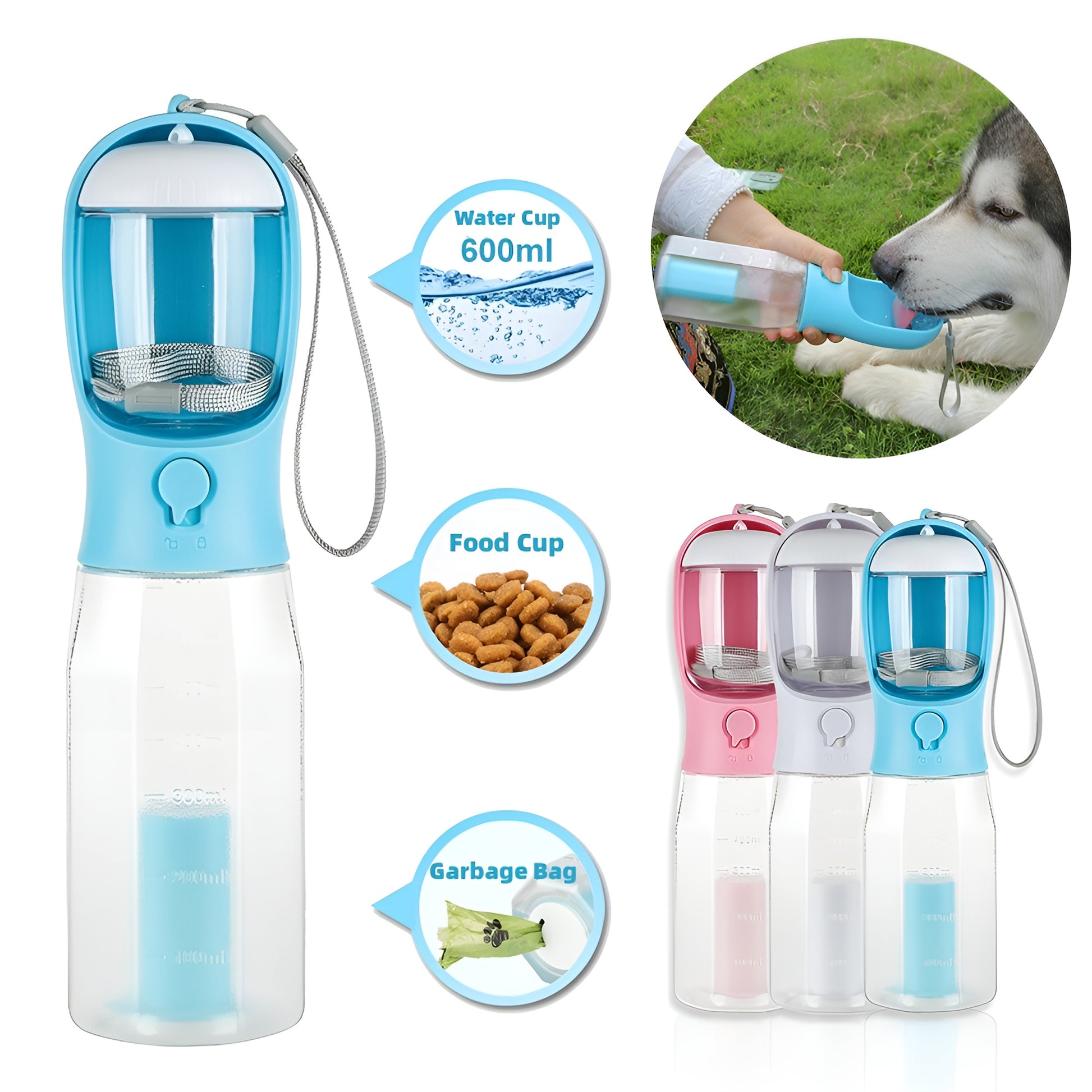 Durable and leak-proof pet water dispenser designed for easy one-handed use during walks.