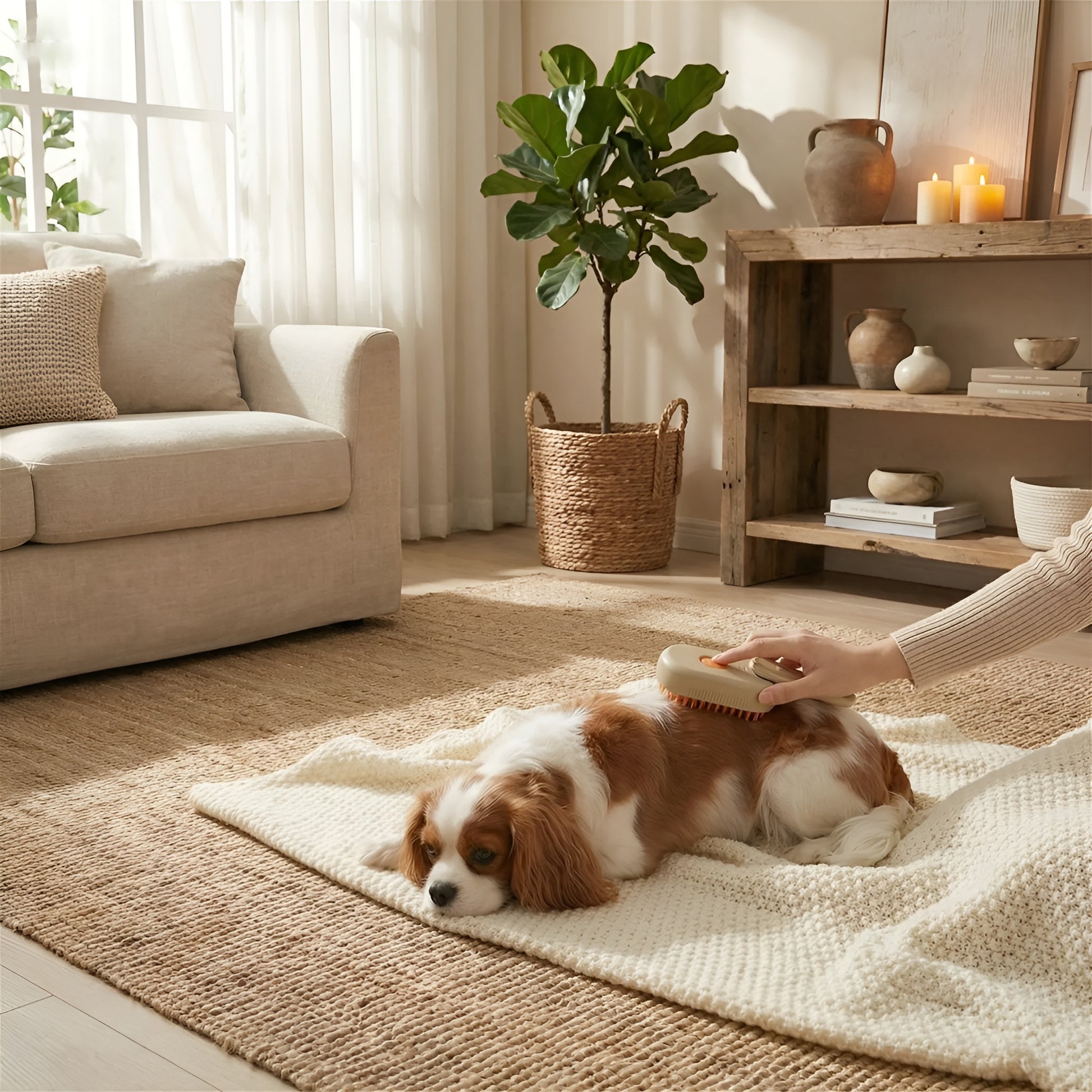 Professional pet steam brush featuring an integrated electric spray for easy grooming.