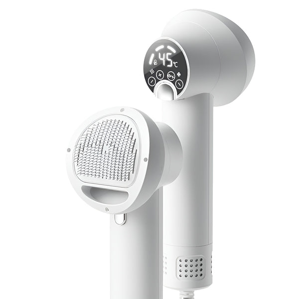 Portable pet grooming blow dryer with adjustable temperature for sensitive skin.